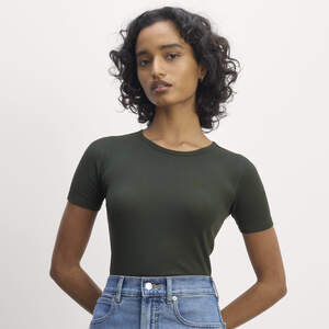 Everlane Women's Luxe Rib Crew Neck T-Shirt in Scarab, Size Medium